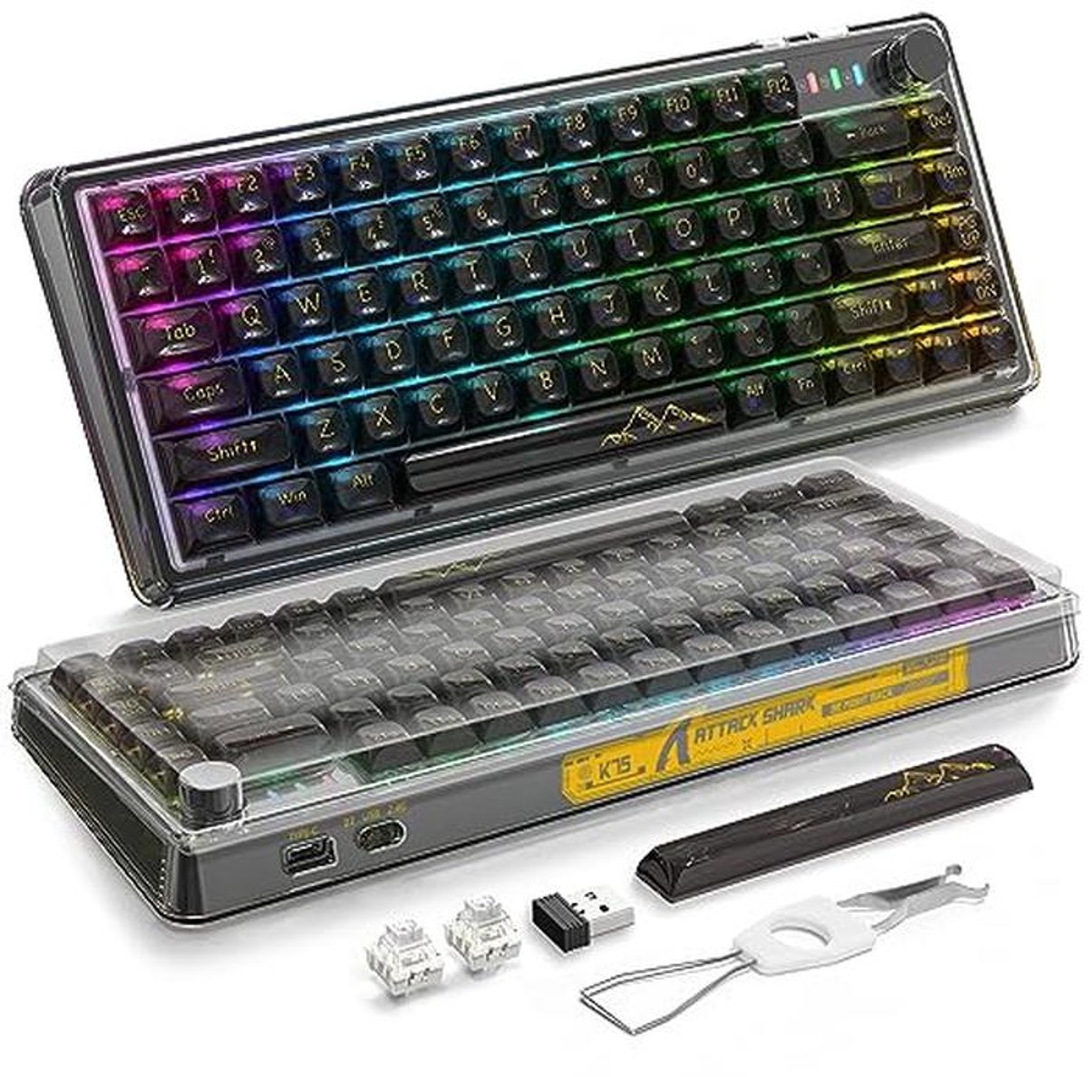 75% Mechanisch Toetsenbord met Hot-Swappable Toetsen, RGB en Multiplatform Ondersteuning