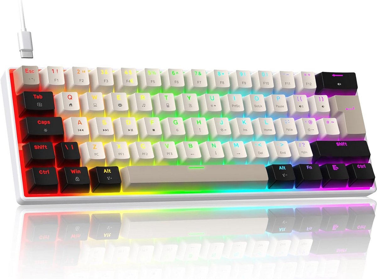 Compact Mechanisch Gaming Toetsenbord 60% UK-Layout Hot-Swap RGB voor PC en Mac