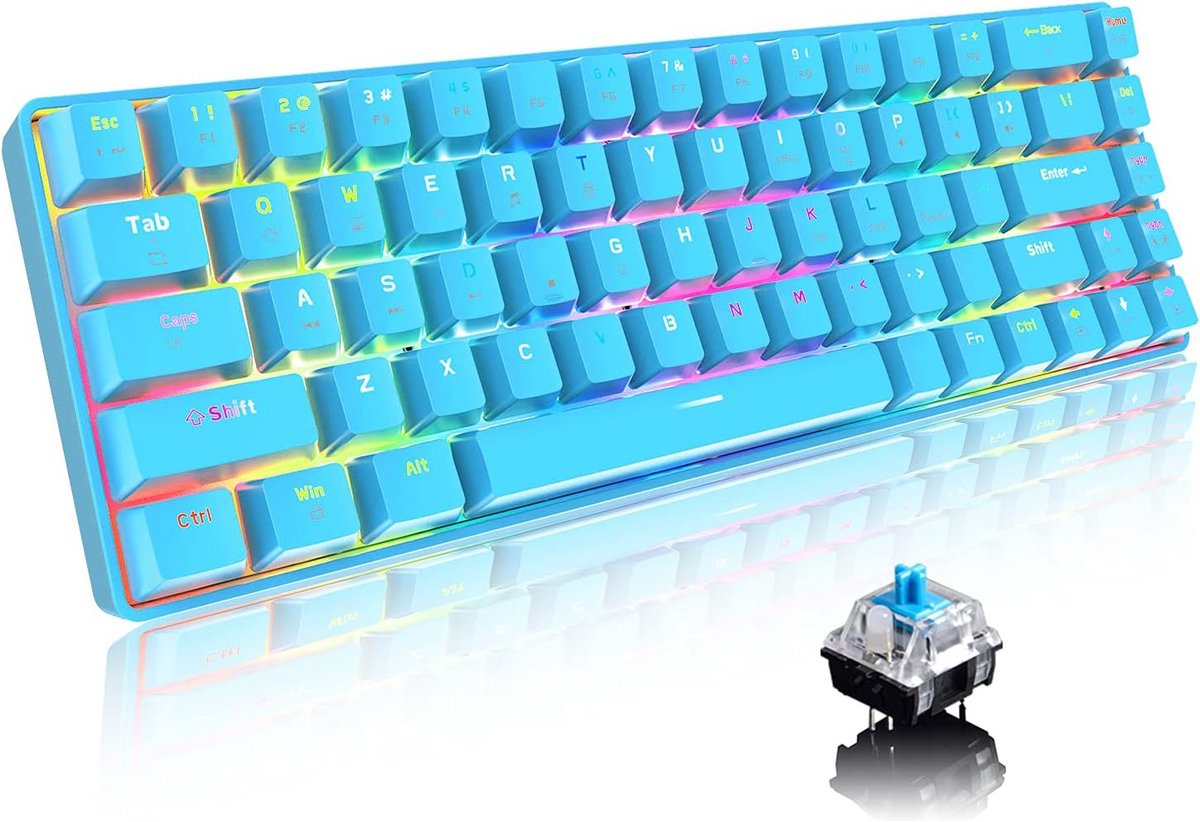 Compact 60% Mechanisch Gaming Toetsenbord met Draad en LED-Achtergrondverlichting