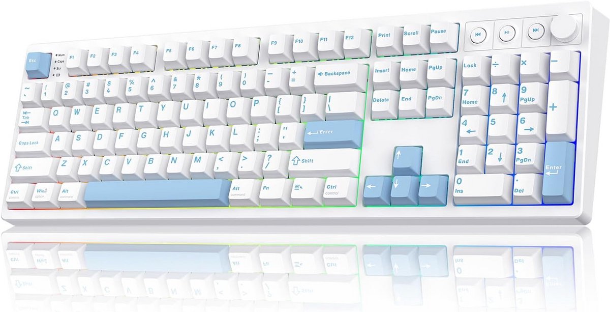 Draadloos 104-toetsen Mechanisch Toetsenbord met Draaiknop en RGB voor Gaming en Kantoor