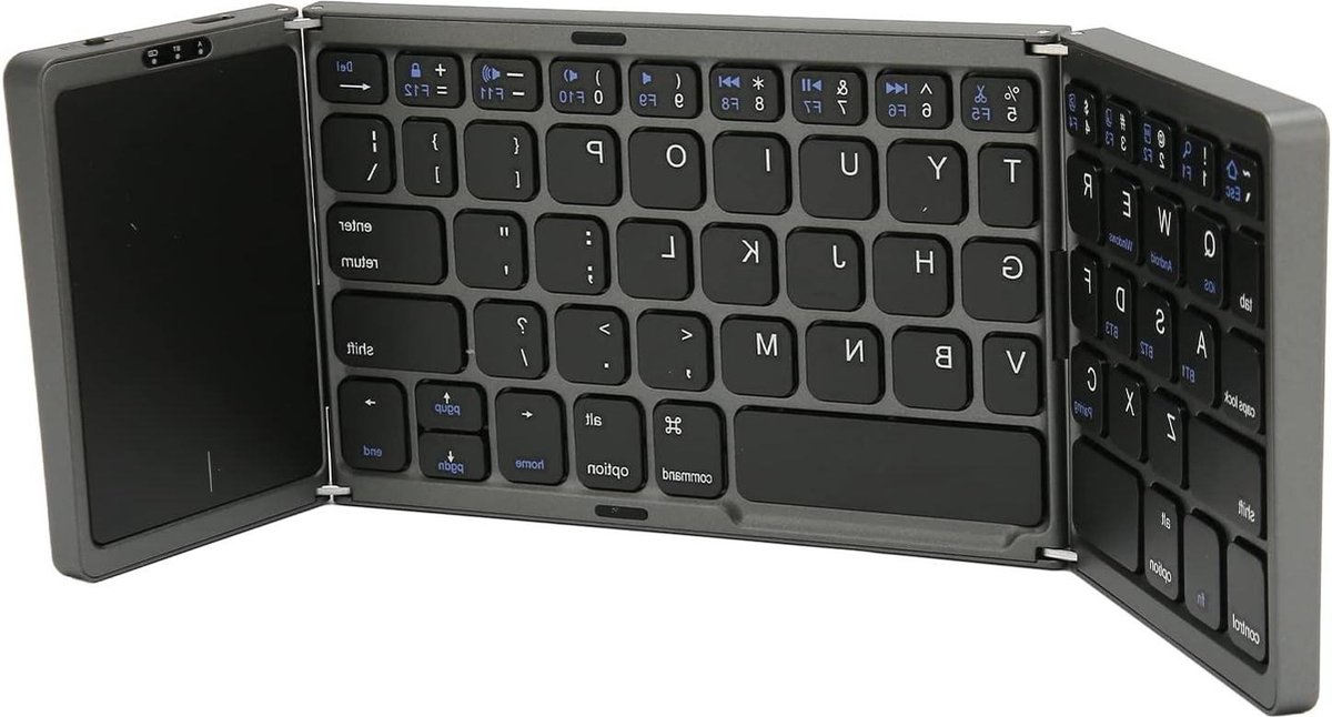 Opvouwbaar Draadloos Toetsenbord met Touchpad - 64 Toetsen - USB C - Grijs .