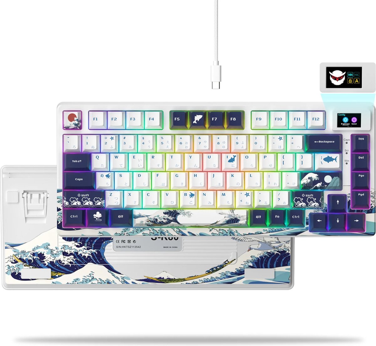 XVX S-K80 Wit Kanagawa - Mechanisch Gaming Toetsenbord - 75% met OLED display - RGB - Lineair Switch
