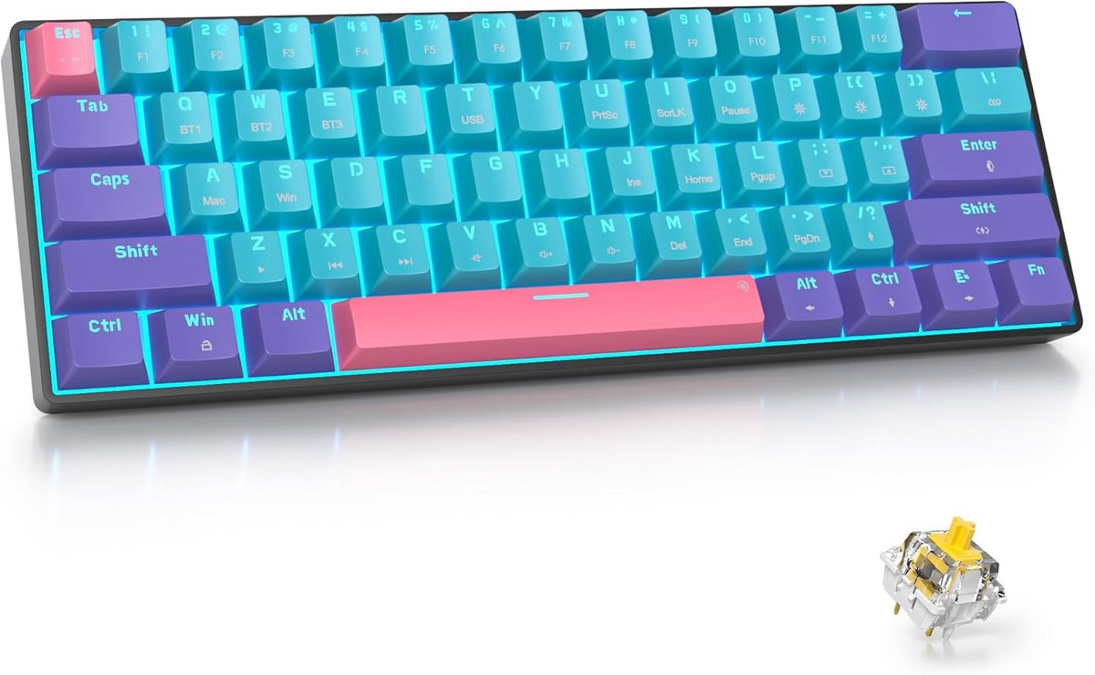 Compact 60% Mechanisch Gaming Toetsenbord Draadloos met RGB Verlichting en Draaiknop