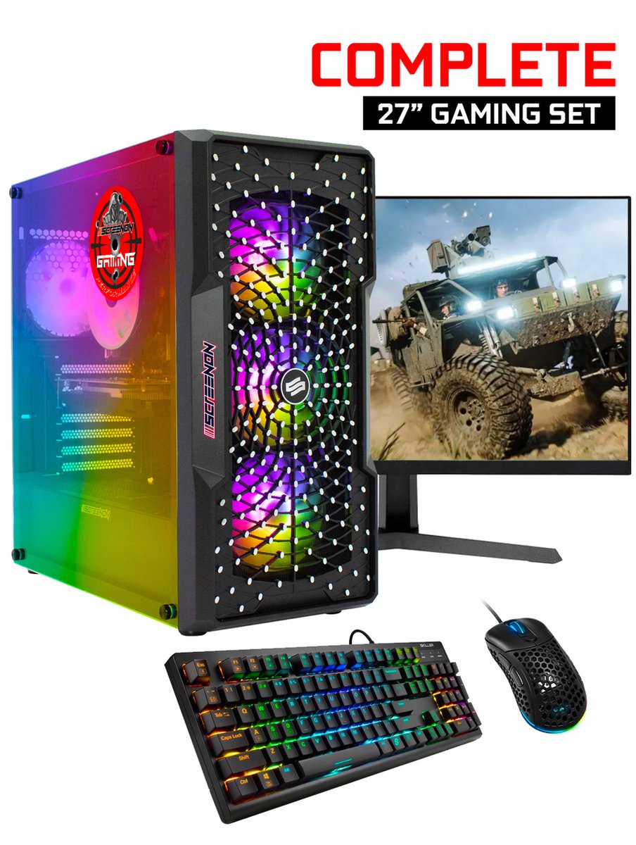 ScreenON - Gaming Set - Y54196 - V2 (GamePC.Y54196 + 27 Inch Monitor + Toetsenbord + Muis)