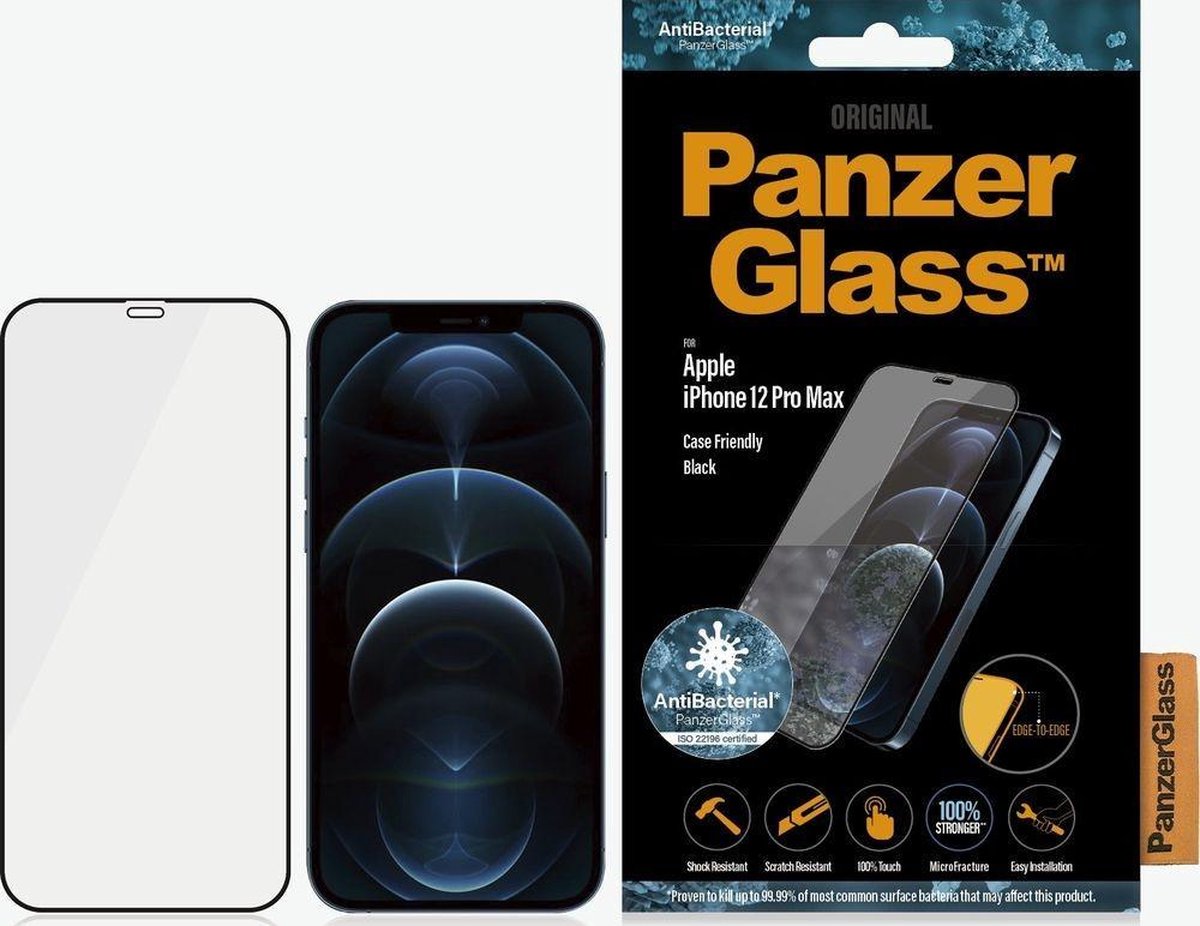 PanzerGlass Case Friendly Apple iPhone 12 Pro Max Screenprotector Glas - Zwart