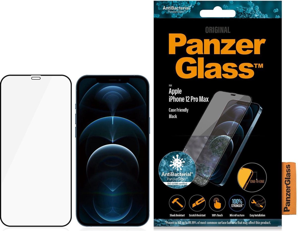 PanzerGlass Case Friendly Apple iPhone 12 Pro Max Screenprotector Glas - Zwart