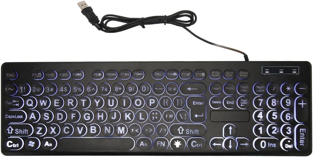 Verlicht Toetsenbord met Extra Grote Letters en Hoge Contrast, USB Bedraad
