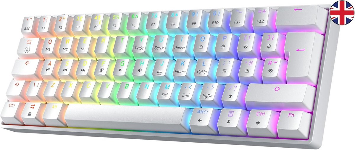 Mechanisch Gaming Toetsenbord 62 Toetsen Hot-swap RGB Verlichting compact 60% ISO UK Indeling