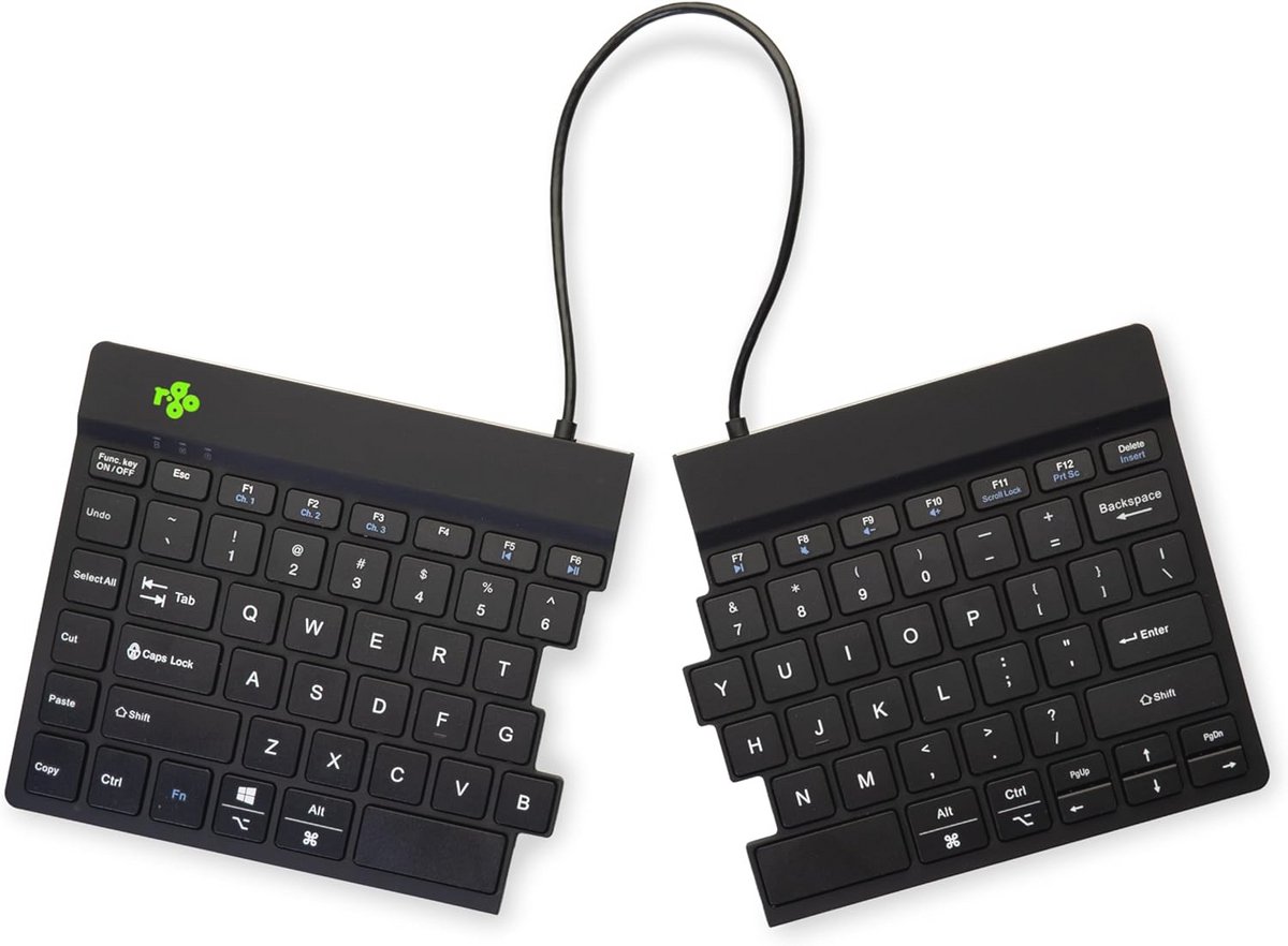 Ergonomisch Gesplitst Toetsenbord met Pauze Indicator, Bluetooth 5.0, Oplaadbaar QWERTY (VS)