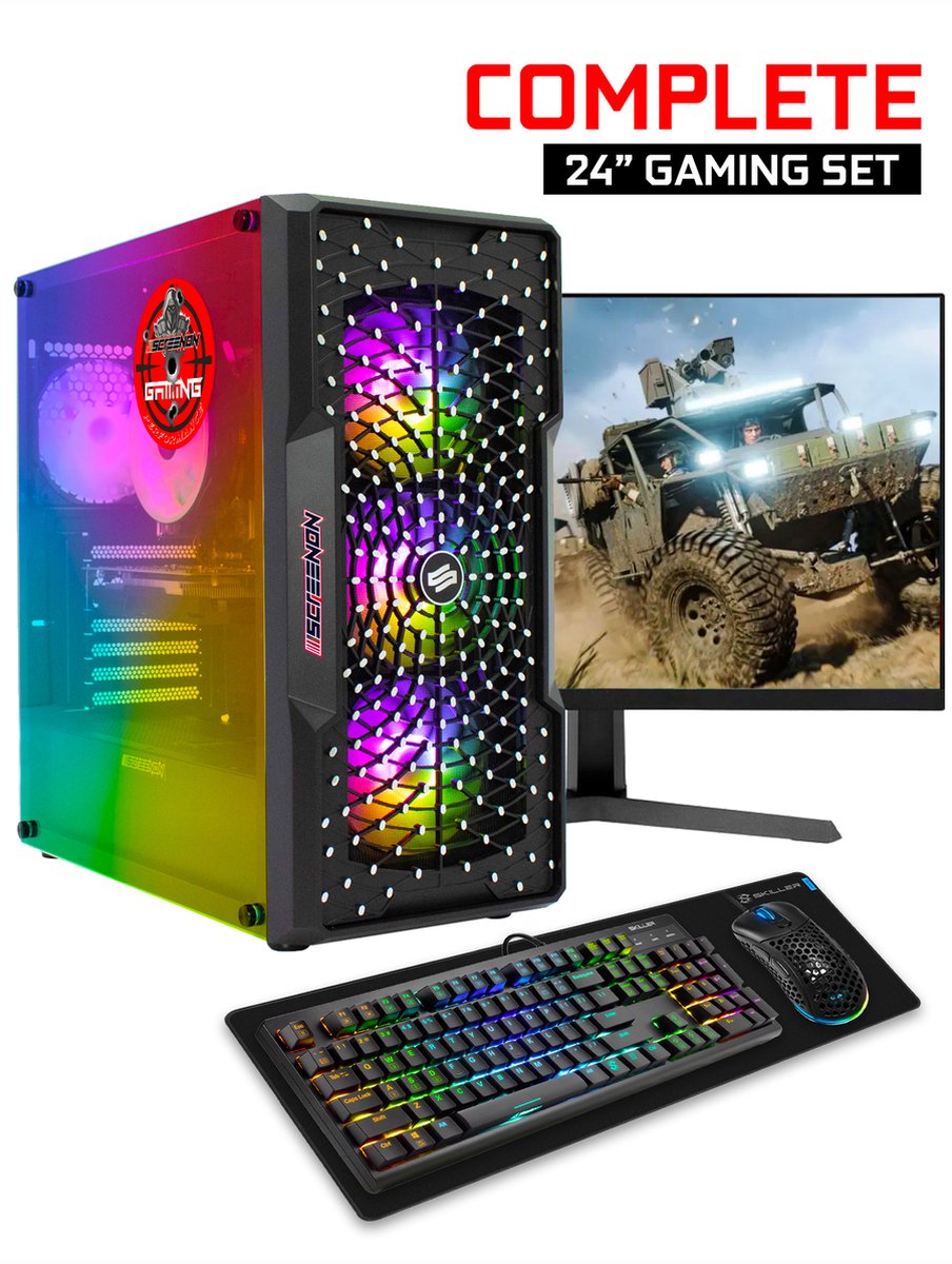 ScreenON - Gaming Set - X54196 - V1 (GamePC.X54196 + 24 Inch Monitor + Toetsenbord + Muis)