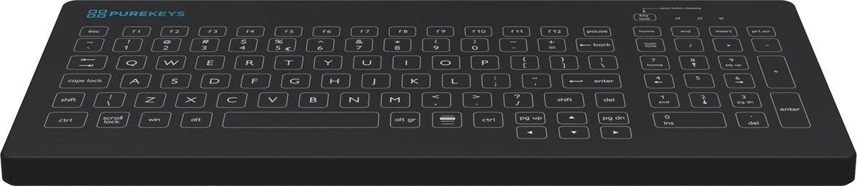 Purekeys Hygiënisch Draadloos Toetsenbord Zwart