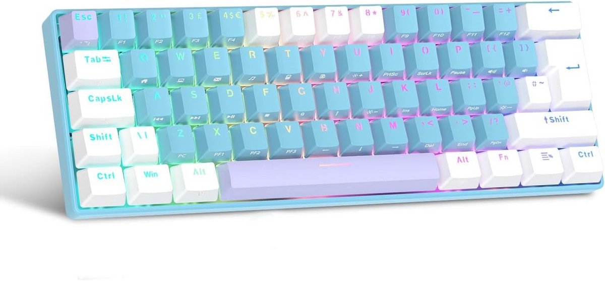 Compact 60% Mechanisch Gaming Toetsenbord met Blauwe Switches en 14 RGB Modi