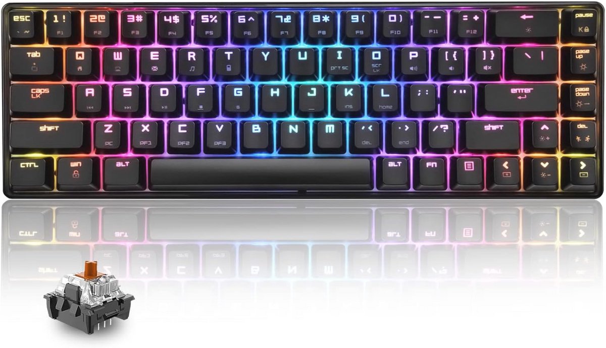Compact Mechanisch Gamingtoetsenbord met RGB Achtergrondverlichting 60% Layout - 68 Toetsen QWERTY