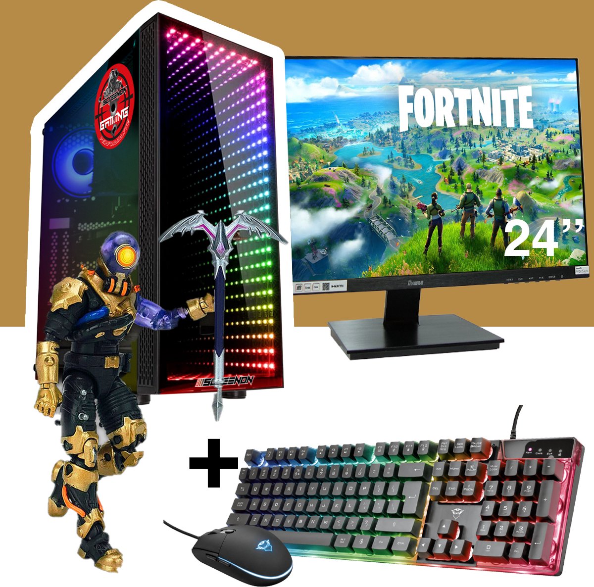ScreenON - Gaming Set - Fortnite Cyclo Hero - V1 (GamePC + 24 Inch Monitor + Toetsenbord + Muis)