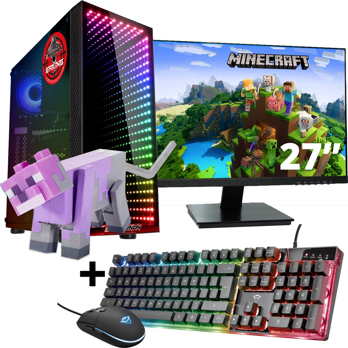 ScreenON - Gaming Set - Minecraft Dyed Cat Hero - V2 (GamePC + 27 Inch Monitor + Toetsenbord + Muis)