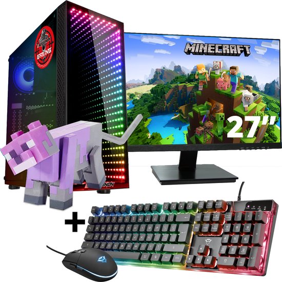 ScreenON - Gaming Set - Minecraft Dyed Cat Hero - V2 (GamePC + 27 Inch Monitor + Toetsenbord + Muis)