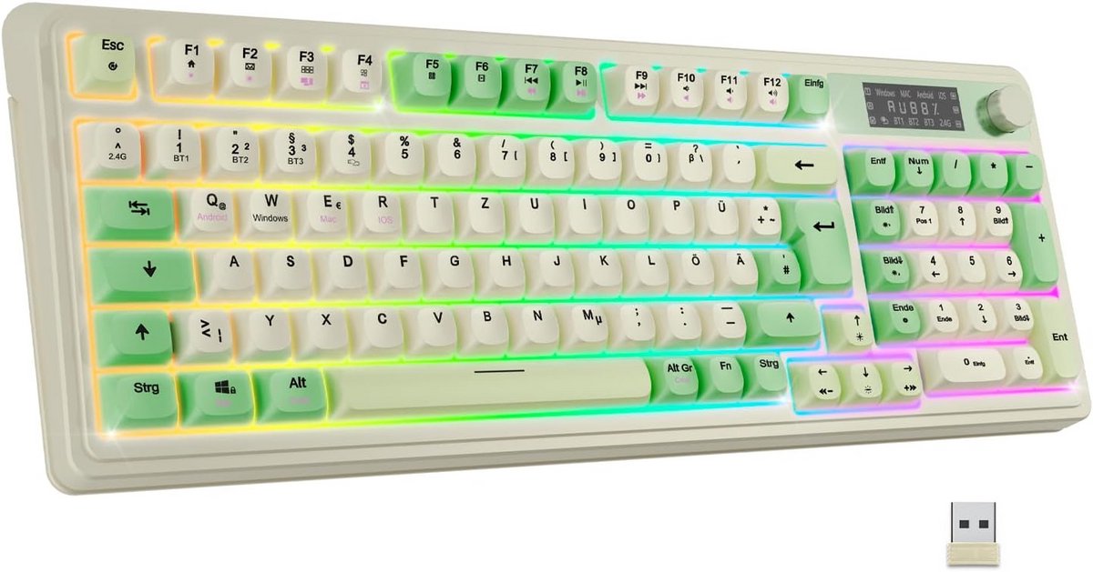 Draadloos Toetsenbord met Oplaadbare Batterij, QWERTZ Indeling en RGB Verlichting