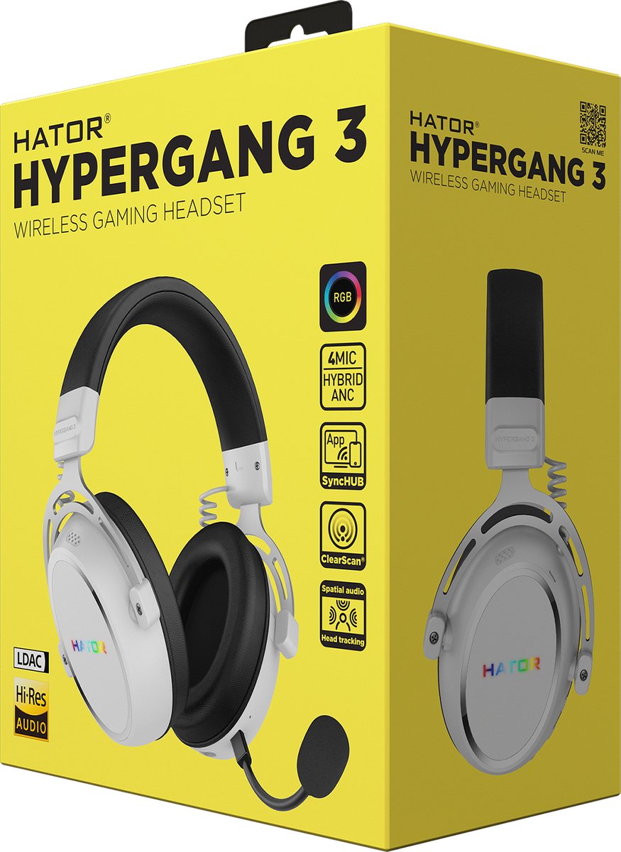 HATOR Hypergang 3 Wireless Headset Draadloos Hoofdband Gamen USB Type-C / USB Type-A Bluetooth Wit