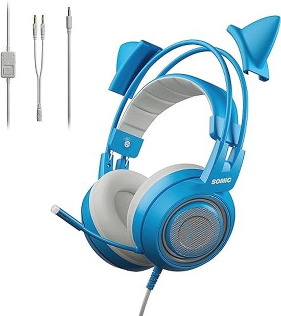 Gaming Headset met Microfoon voor Xbox One, PS5, PS4 en PC - Verwijderbare Kattenoren voor Meisjes