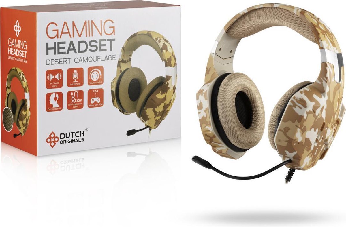 Dutch Originals - Game koptelefoon - Met microfoon - Zandkleur camouflage