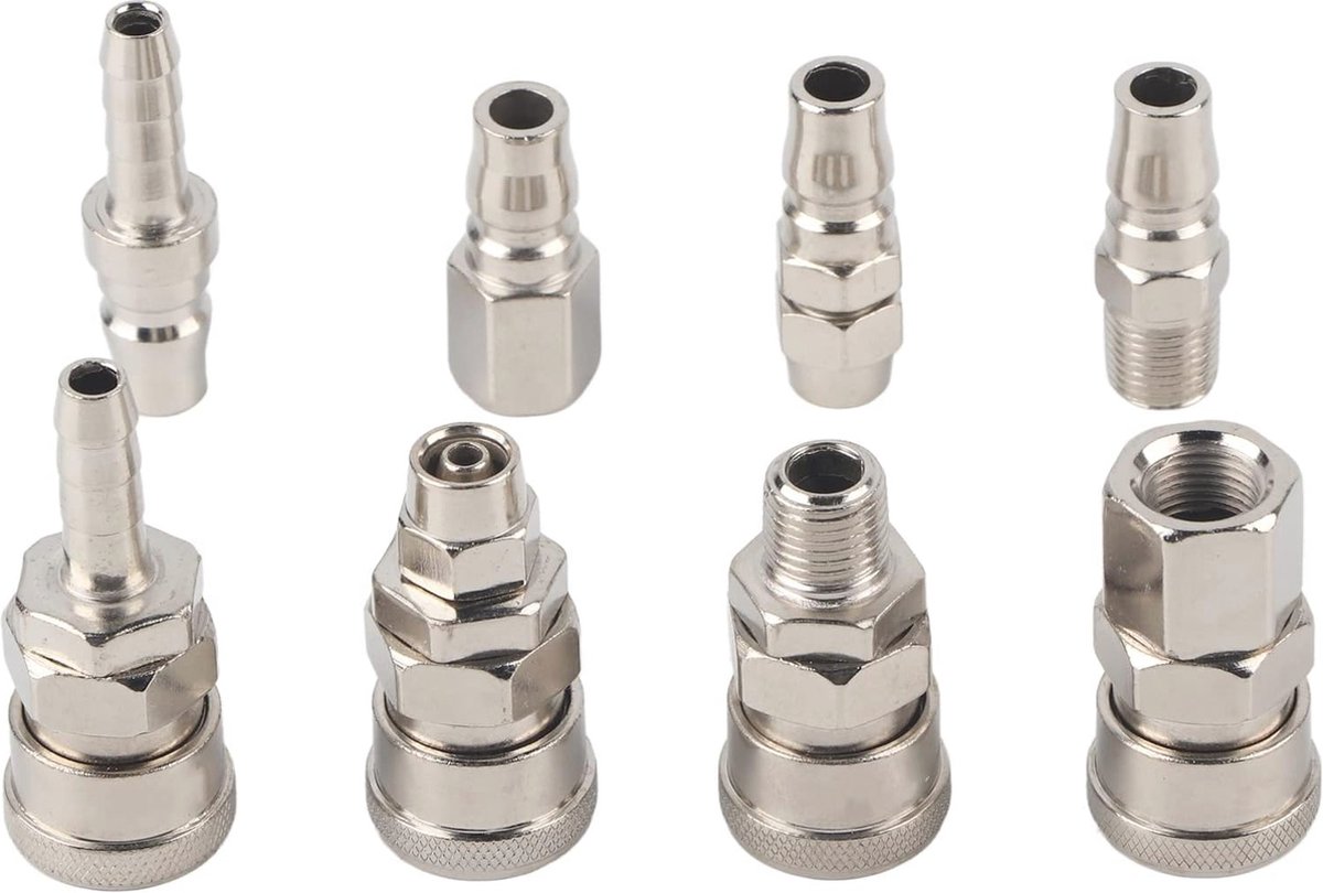 8 Stuks Pneumatische Snelkoppelingen voor Luchtslangen - 1/4 inch Quick Plug Socket Connector Set