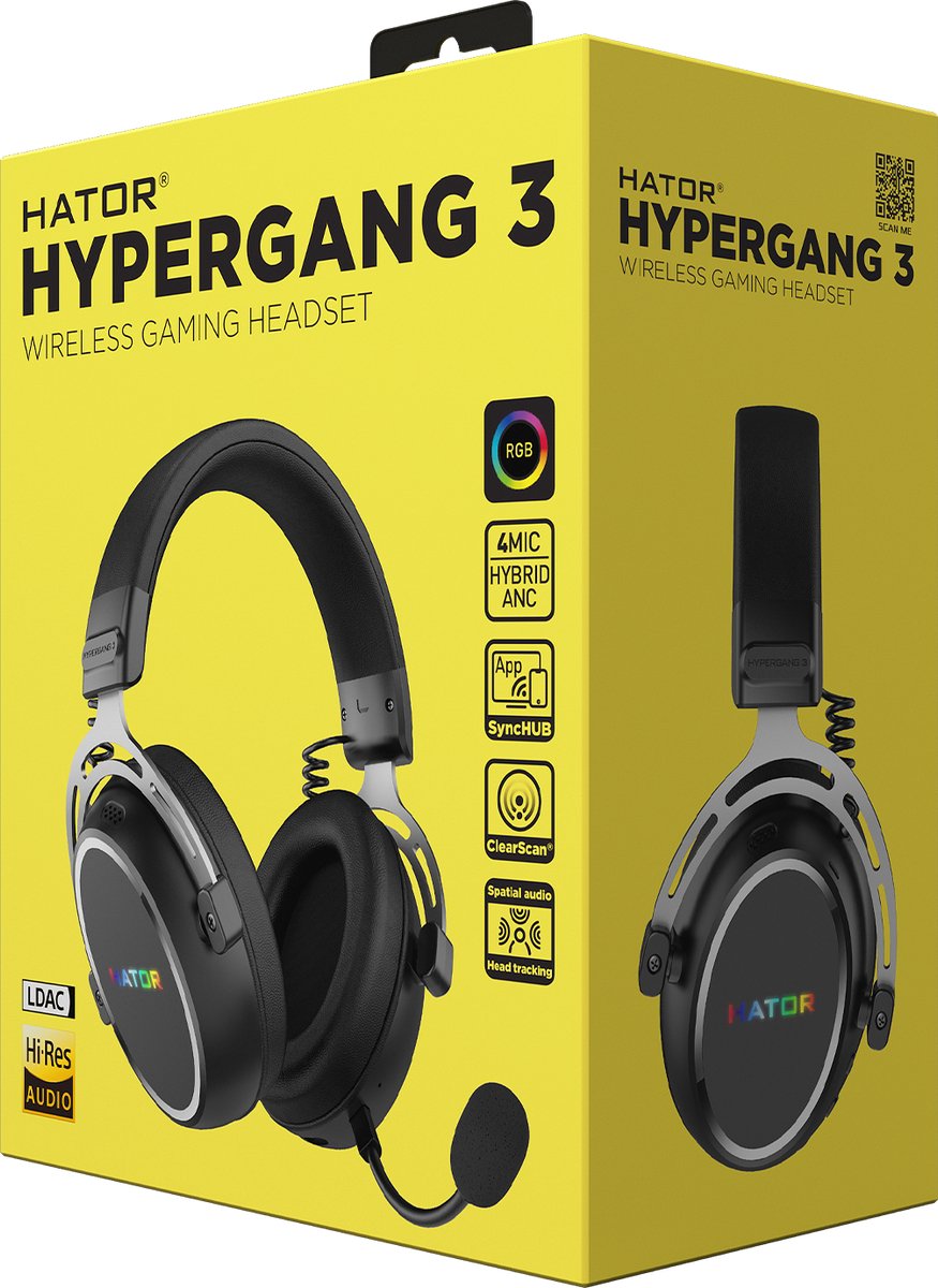 HATOR Hypergang 3 Wireless Headset Draadloos Hoofdband Gamen USB Type-C / USB Type-A Bluetooth Zwart