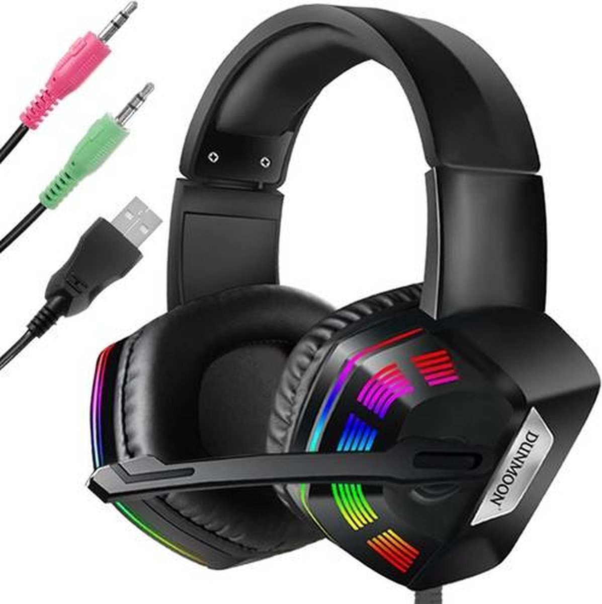 Dunmoon Gaming Headset met Microfoon - 3,5 mm Jack en USB - Zwart