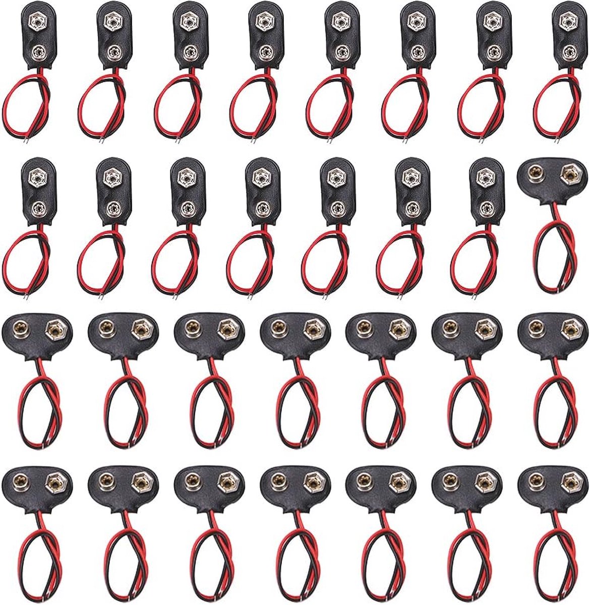 30 Stuks 9V Batterij Snap Connector Set met 10cm Draad - T Type & I Type