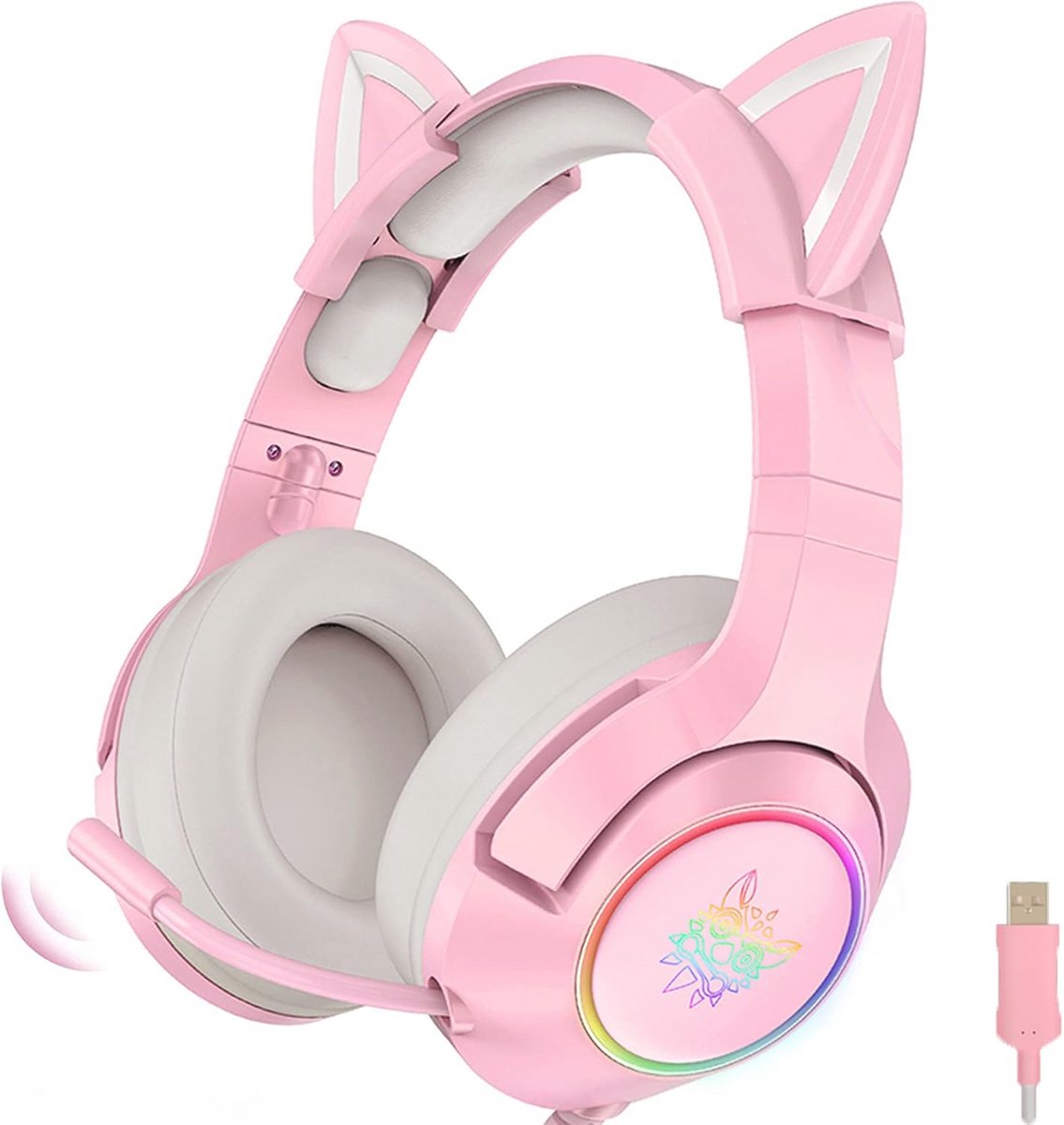 Roze Gaming Headset met Surround Sound en Verwijderbare Kattenoren