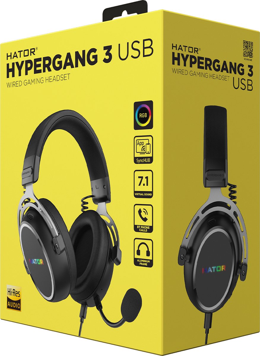 HATOR Hypergang 3 USB Headset Bedraad Gamen USB Type-C / USB Type-A Bluetooth Zwart