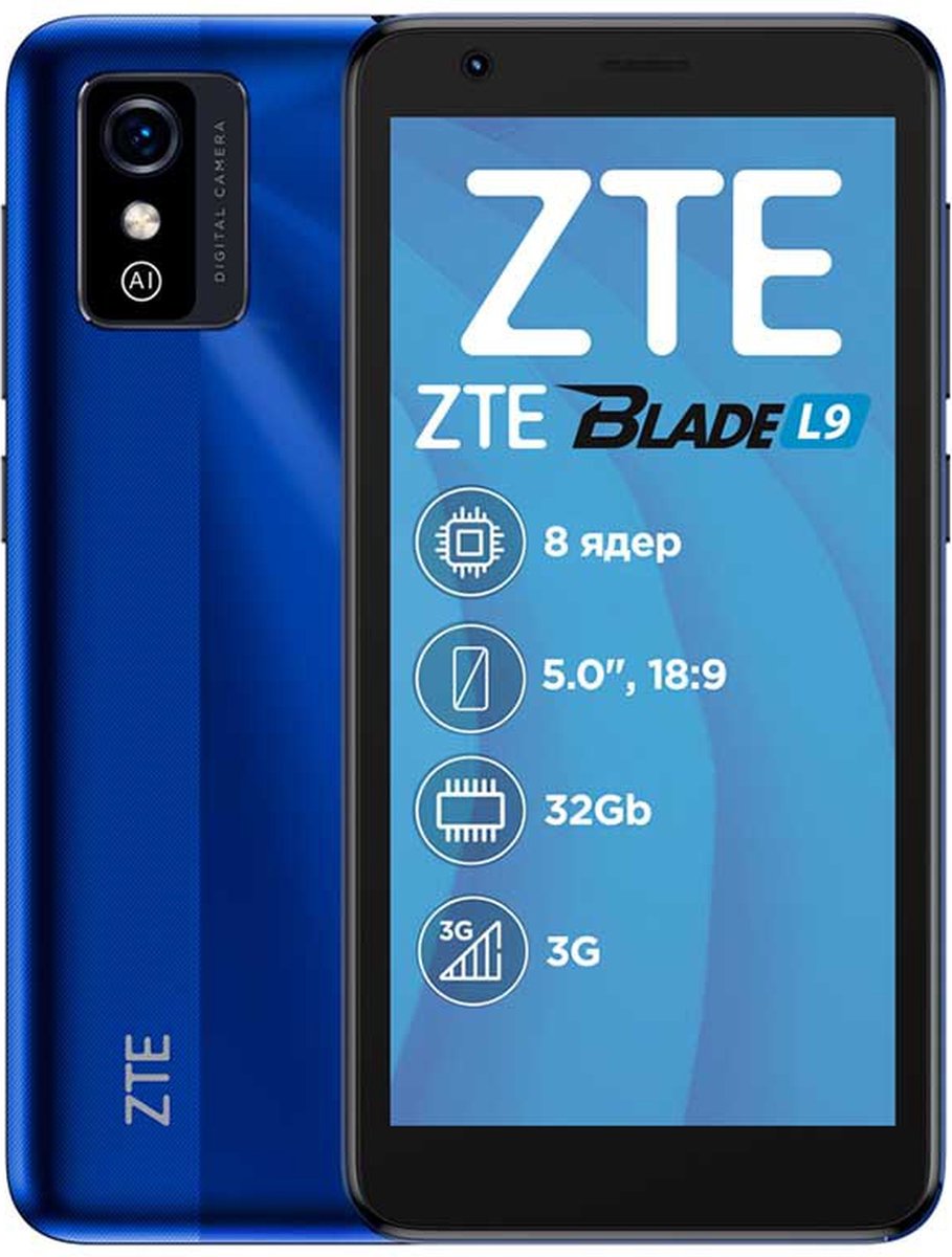 ZTE Blade L9 12,7 cm (5") Dual SIM Android 11 Go edition 4G 1 GB 32 GB 2000 mAh Blauw