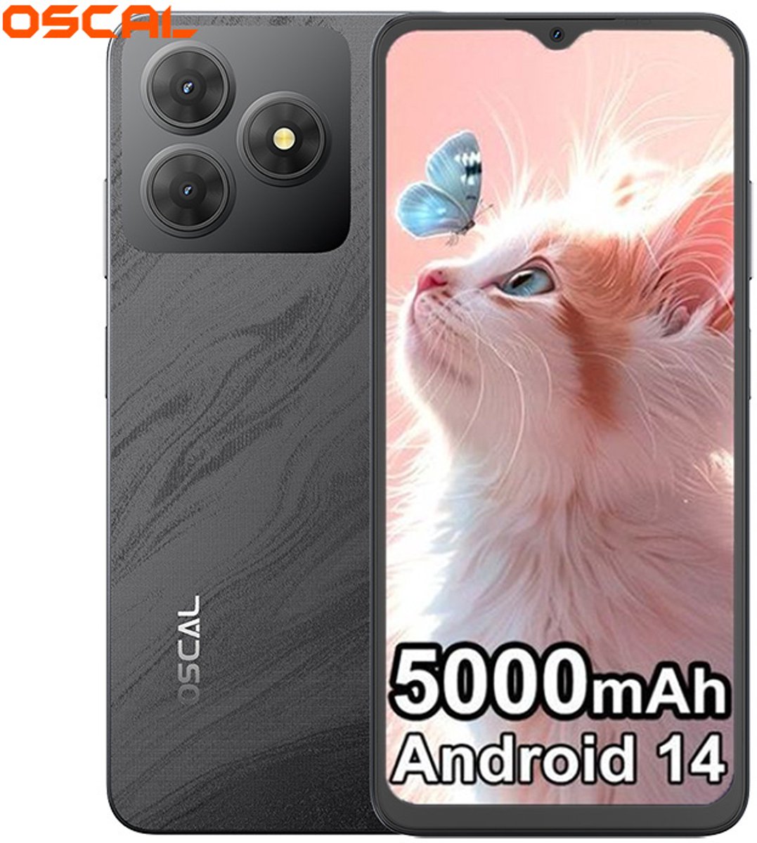 Smartphone Oscal Blackview FLAT 2C 6,56" 6Go+64Go/SD 2To 5000mAh Android 14 GO Dual SIM - Zwart