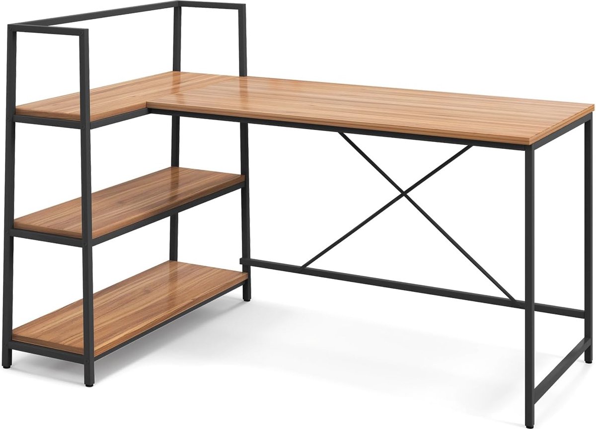 Omkeerbaar L-vormig Hoekbureau met 3 Planken - Ruimtebesparend Computerbureau 148 x 100 cm