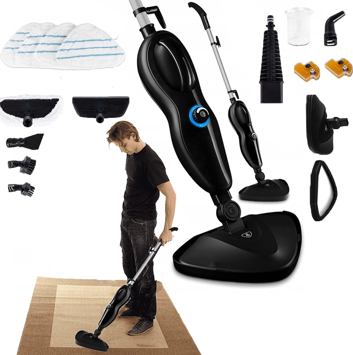 Stoomreiniger - Tapijtreiniger - Reinigingsmachine - Vlekkenreiniger - Zwart