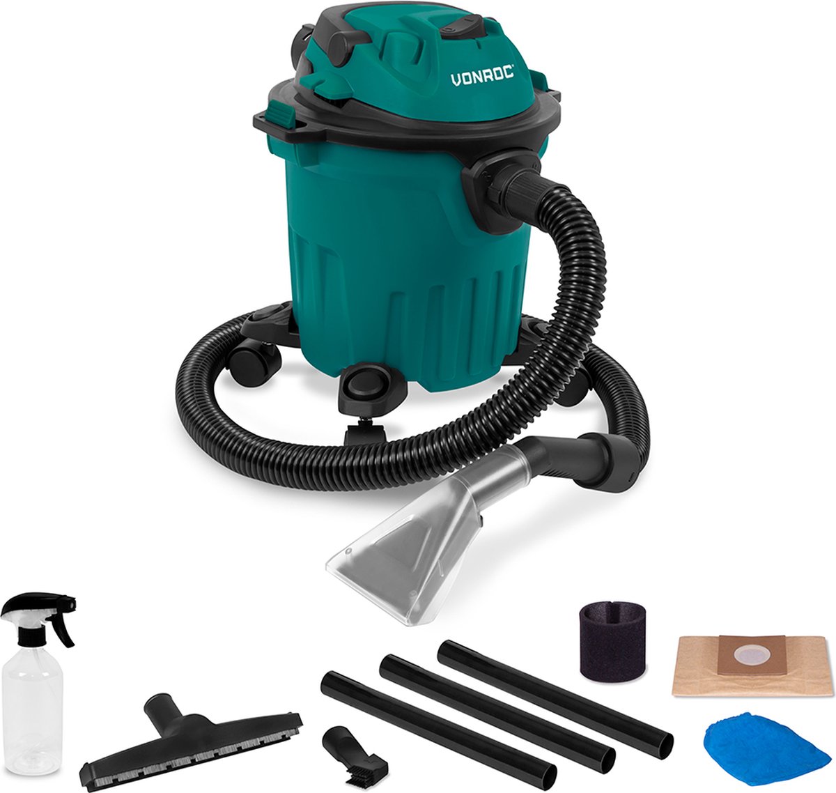 VONROC Vlekkenreiniger 1000W – incl. sprayfles, textielzuigmond en vele andere accessoires