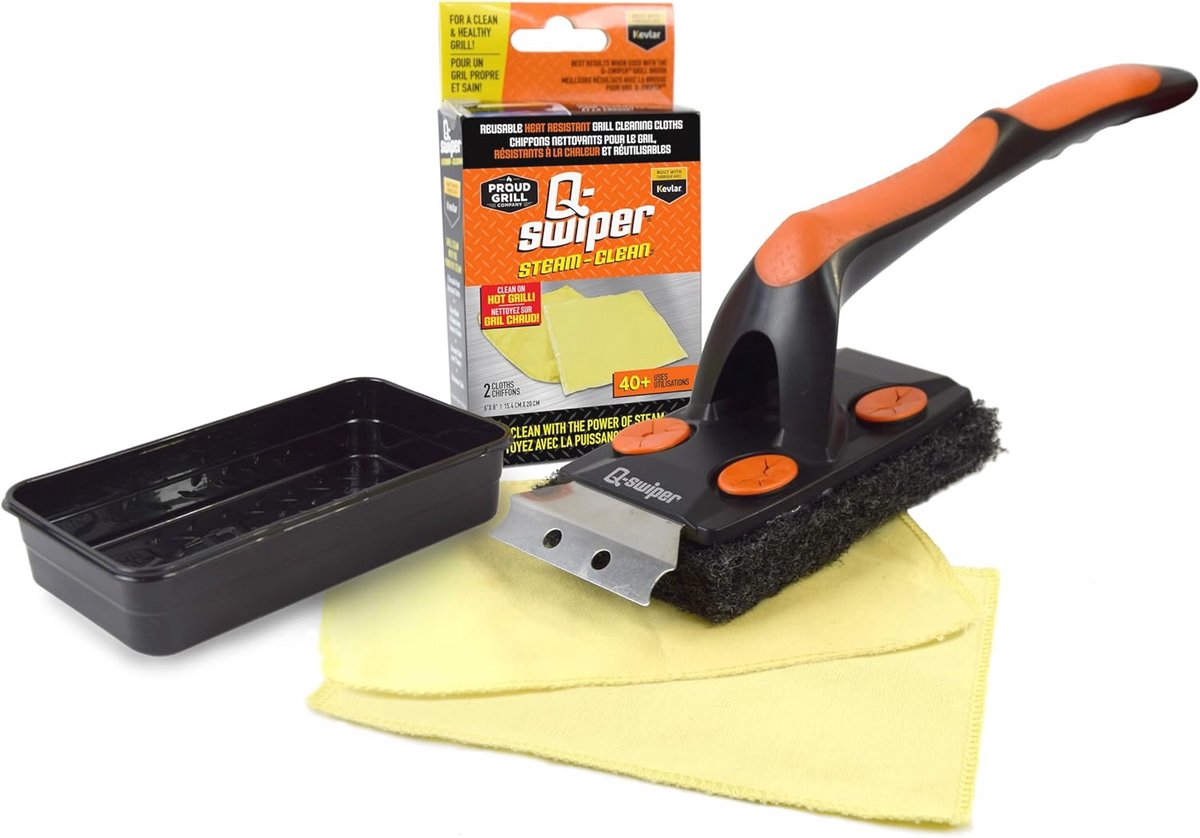 XL Stoomreiniger voor BBQ Grill - Lange Borstel met Schraper, Hittebestendige Doeken en Bak