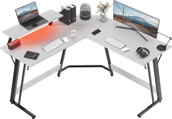 L-vormig Gamingbureau met RGB-verlichting en Monitorhouder - Hoekbureau 130x130 cm