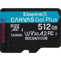 Kingston 512 GB microSDXC Canvas Go Plus Gen4 200R A2 U3 Paquete individual sin ADP, Tarjeta de memoria