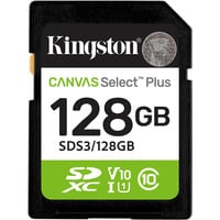 Kingston 128 GB SDXC Canvas Select Plus Gen3 150 MB/s C10 UHS-I U1 V10, Tarjeta de memoria