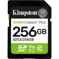 Kingston 256 GB SDXC Canvas Select Plus Gen3 150 MB/s C10 UHS-I U1 V10, Tarjeta de memoria