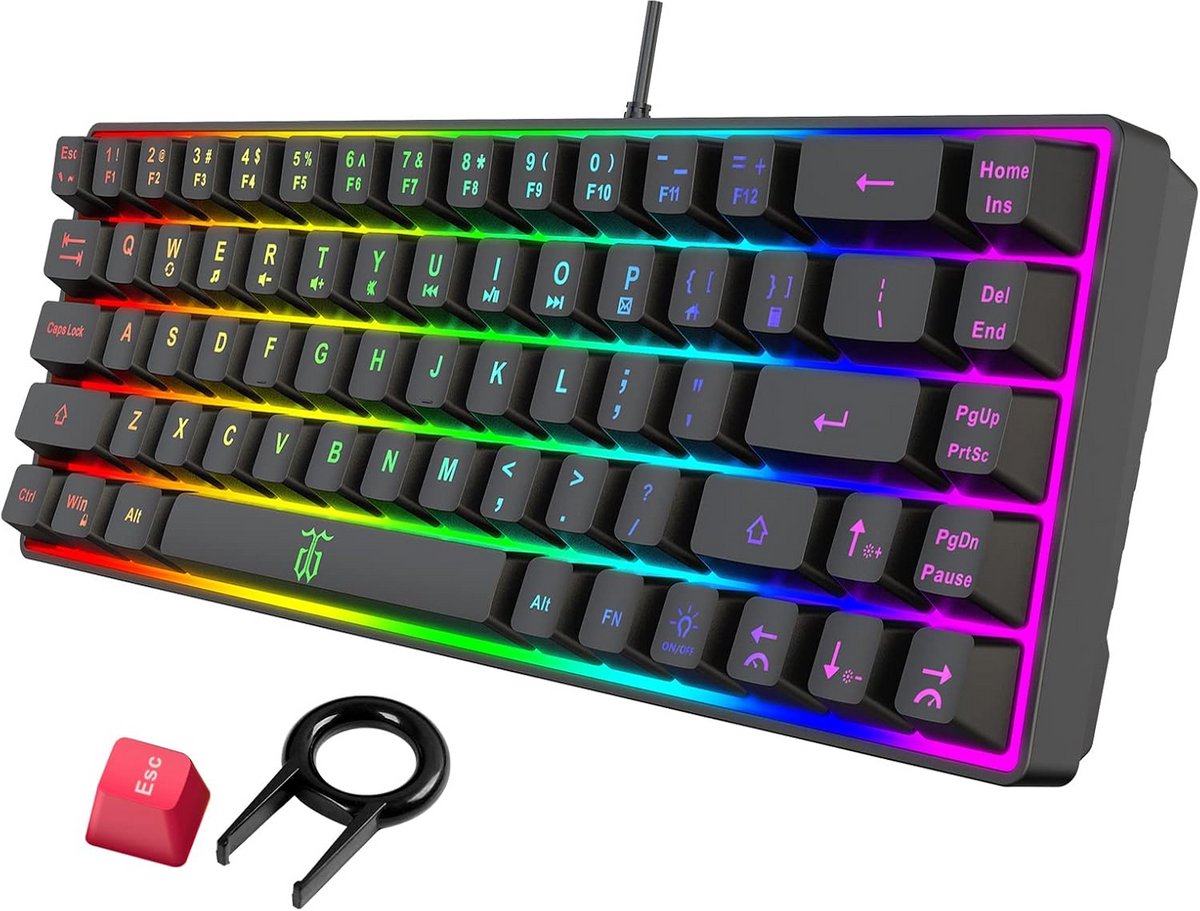 Compact 60% Gaming Toetsenbord met RGB Verlichting - Mechanisch Gevoel voor PC Gamers