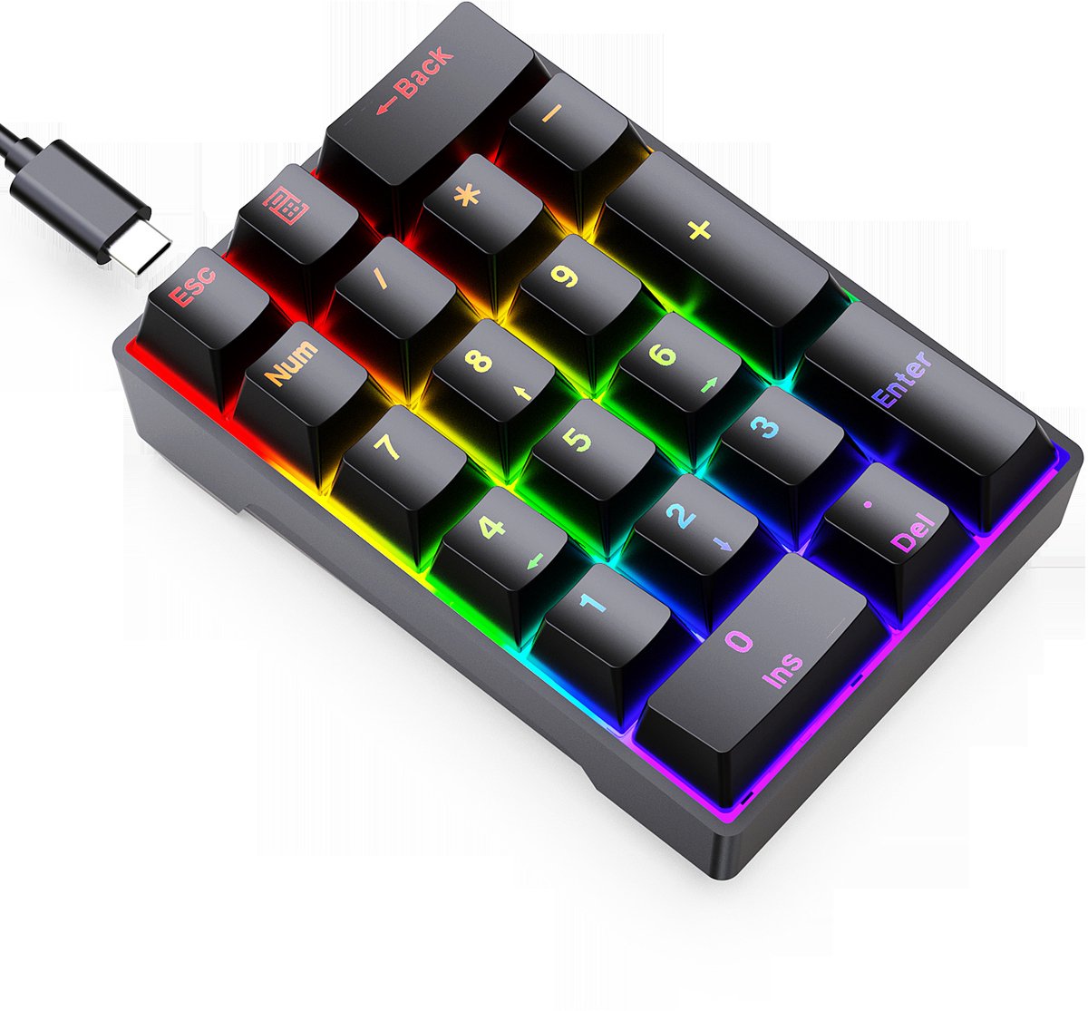 20-toetsen bedraad mechanisch numeriek toetsenbord voor laptops, draagbaar (zwart)