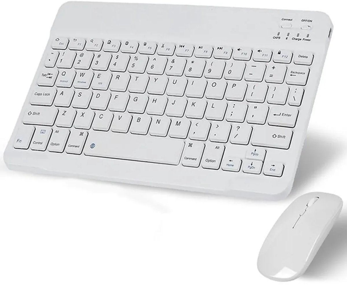 Bluetooth-toetsenbord en -muiscombinatie, tweedelige set, ultradun, stil, 10 inch, wit.