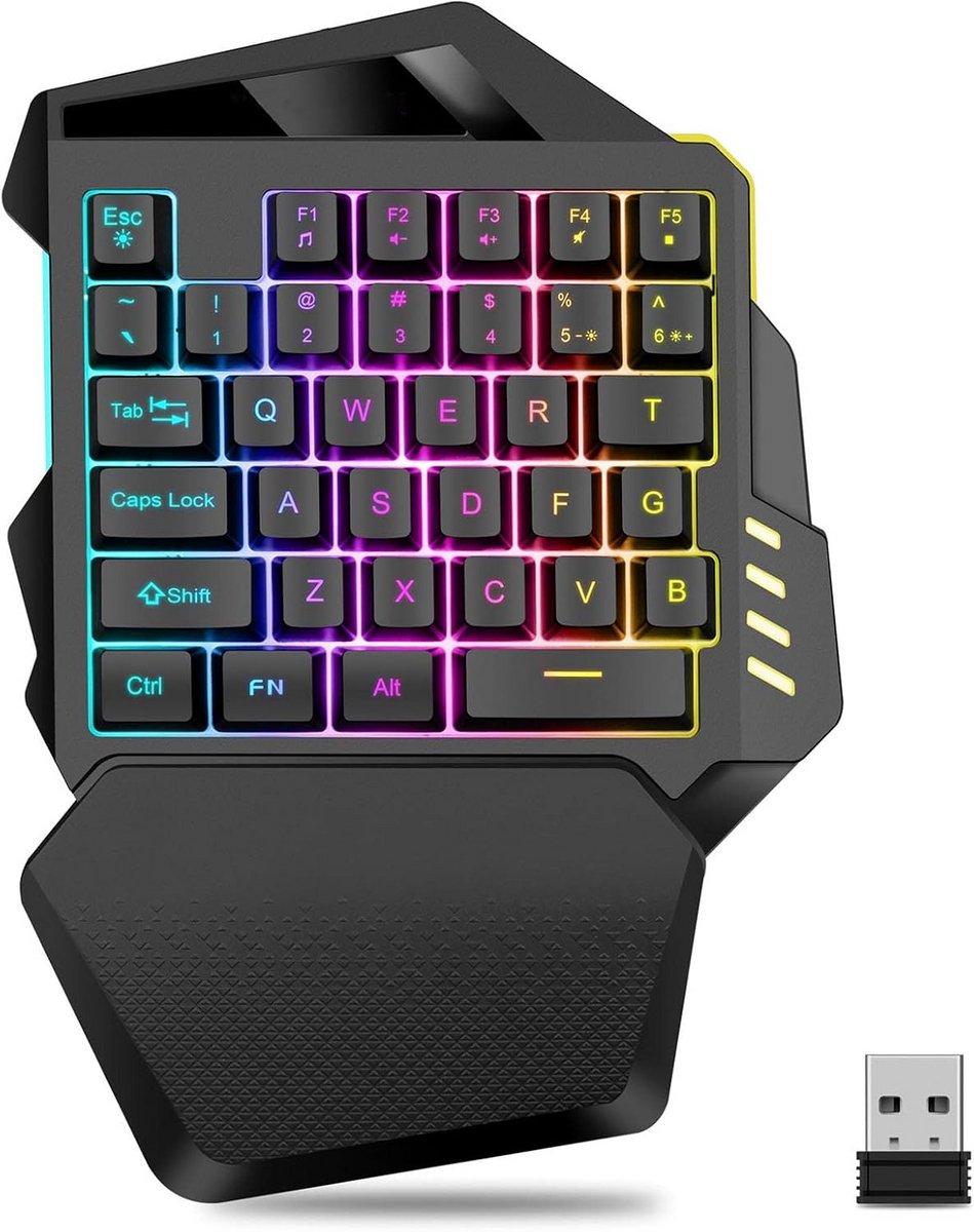 Ergonomisch RGB Gaming Toetsenbord met Eén Hand Draadloos voor PC Gamers