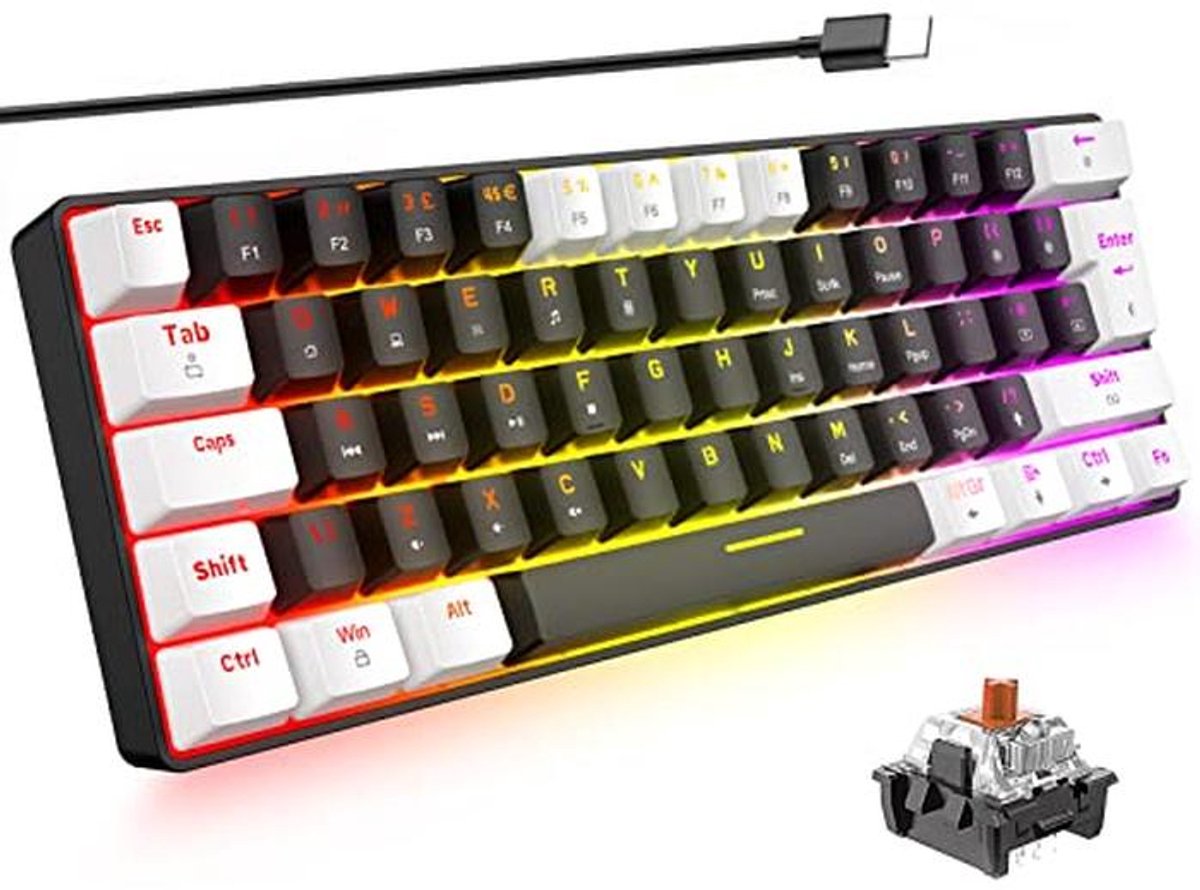 Compact Mechanisch Toetsenbord met RGB Achtergrondverlichting voor Gamer - USB naar Type-C