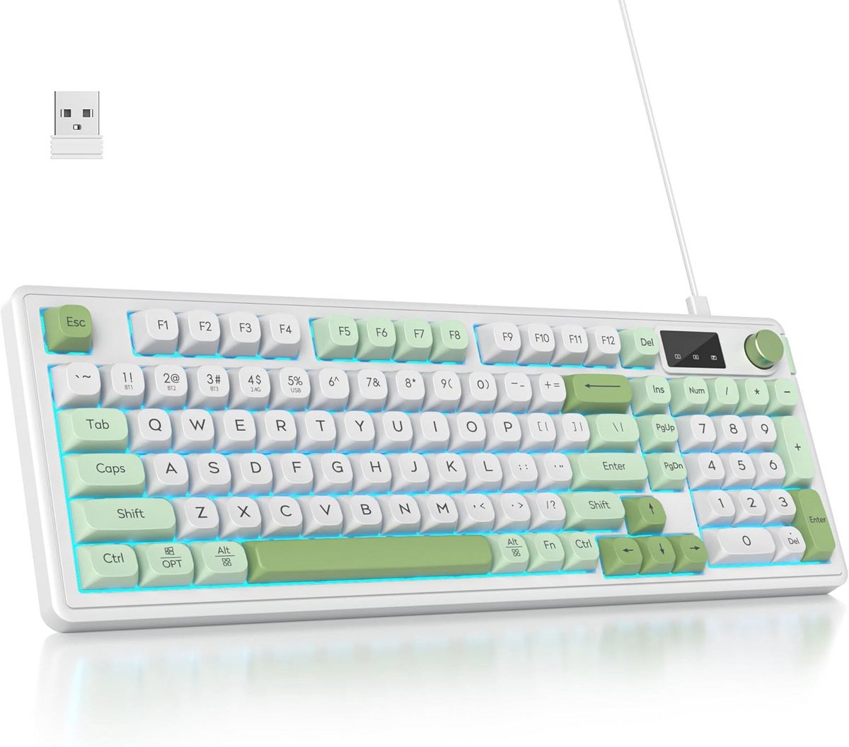 96% Draadloos Toetsenbord met RGB Verlichting en Multifunctionele Knop - Bedraad/Bluetooth 5.0/2.4G