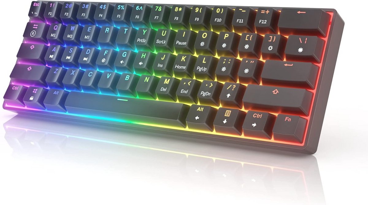 Mechanisch Gaming Toetsenbord 60% met RGB Rainbow LED Verlichting en Programmeerbare Toetsen