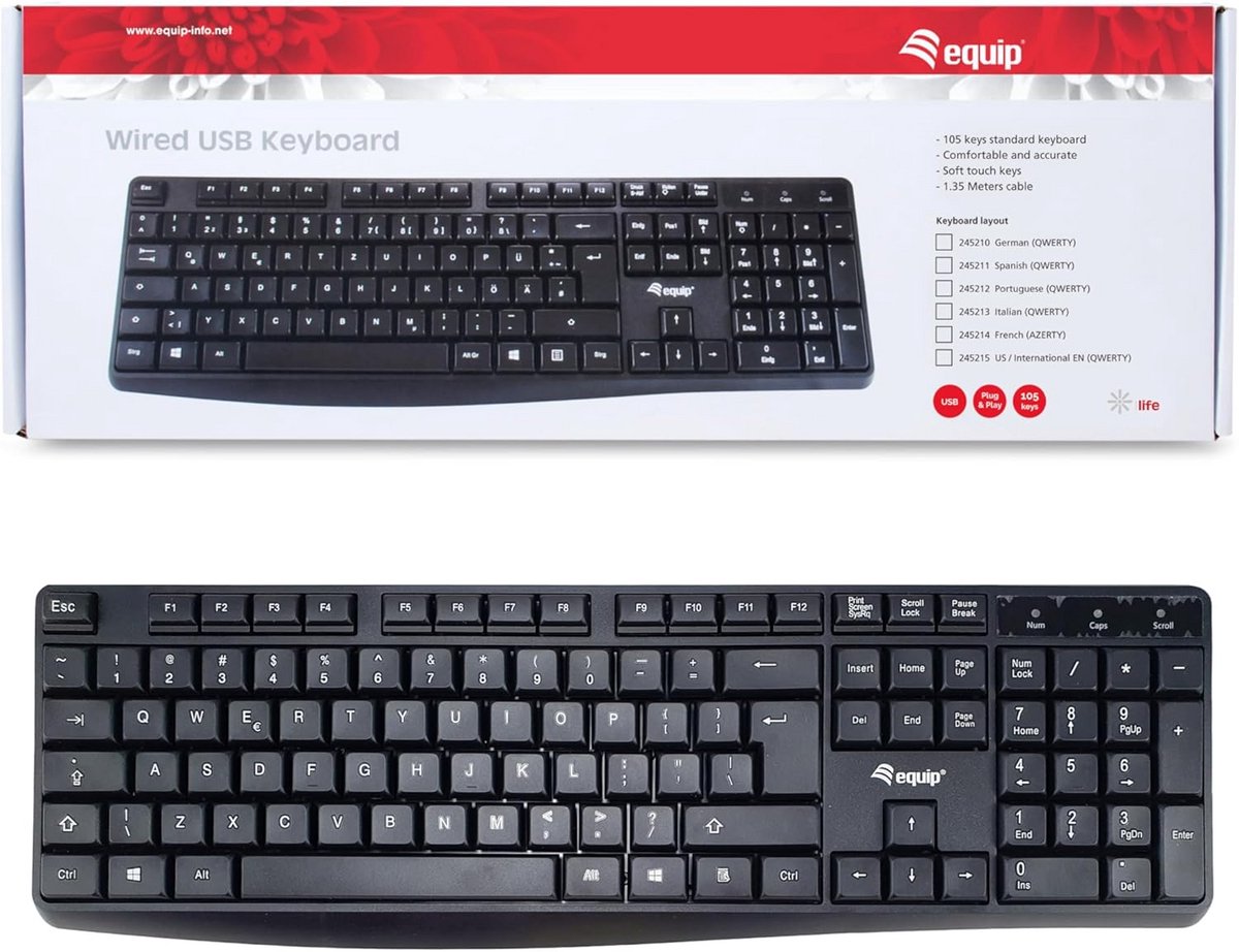 Bekabeld USB Toetsenbord met Internationale (QWERTY) Lay-out voor Kantoor en Thuis