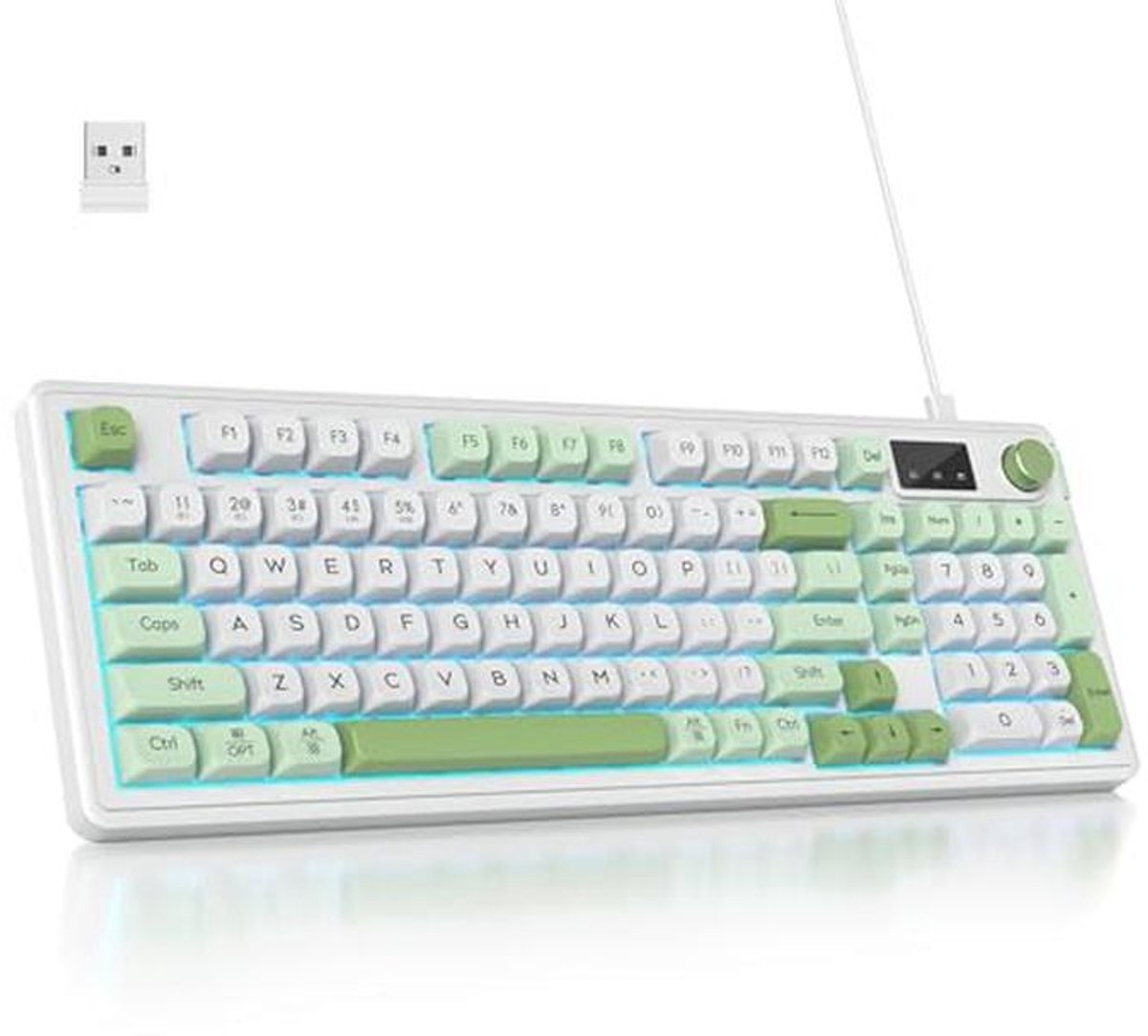 96% Draadloos Toetsenbord met RGB Verlichting en Multifunctionele Knop - Bedraad/Bluetooth 5.0/2.4G