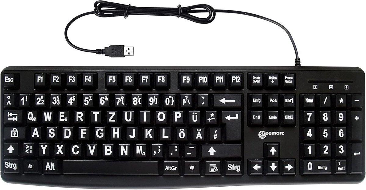 Ergonomisch Toetsenbord met Extra Grote Tekens - Wit op Zwart - Plug & Play voor Windows